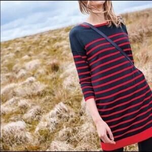 Boden Millie Striped 3/4 Sleeve Wool Blend Mini Shift Dress Red Navy Blue XS